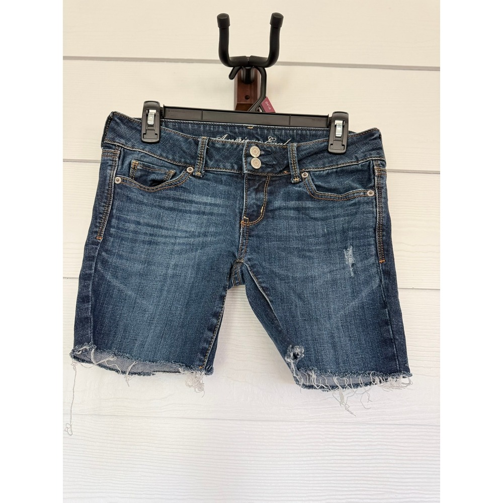 American Eagle Artist Dark Wash Raw Hem Stretch Denim Shorts Size 4